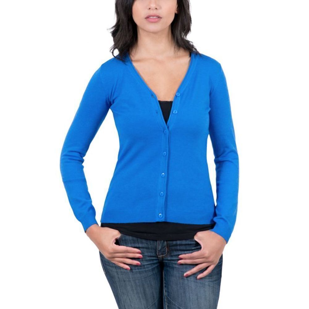 Real Cashmere Cobalt Blue Cashmere Blend WomensV-Neck Cardigan